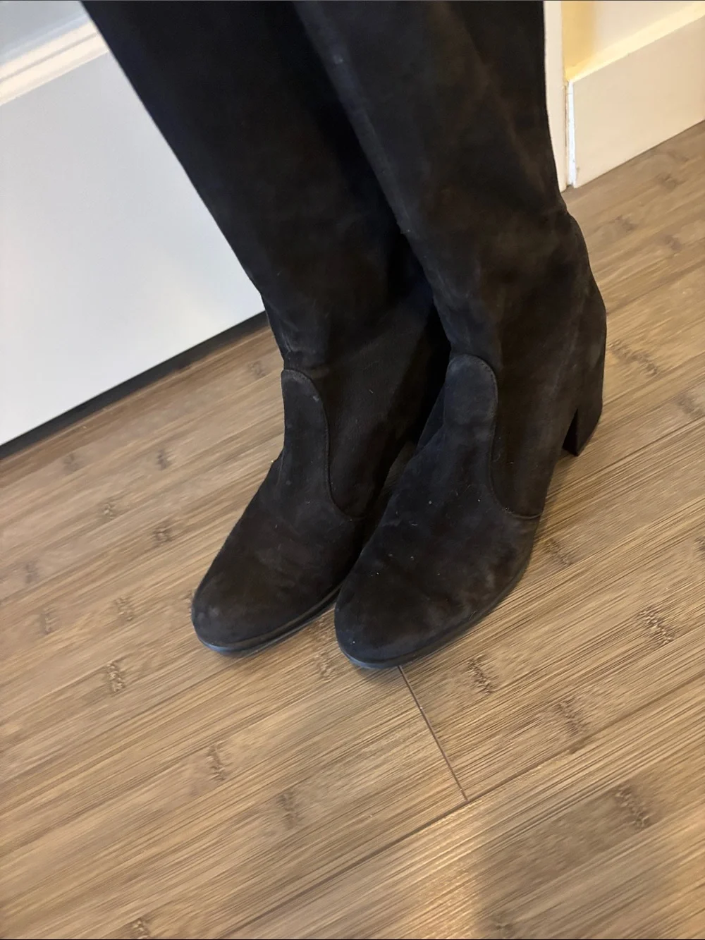 Stuart Weitzman Black Suede Block Heel over the knee boots tieland midland